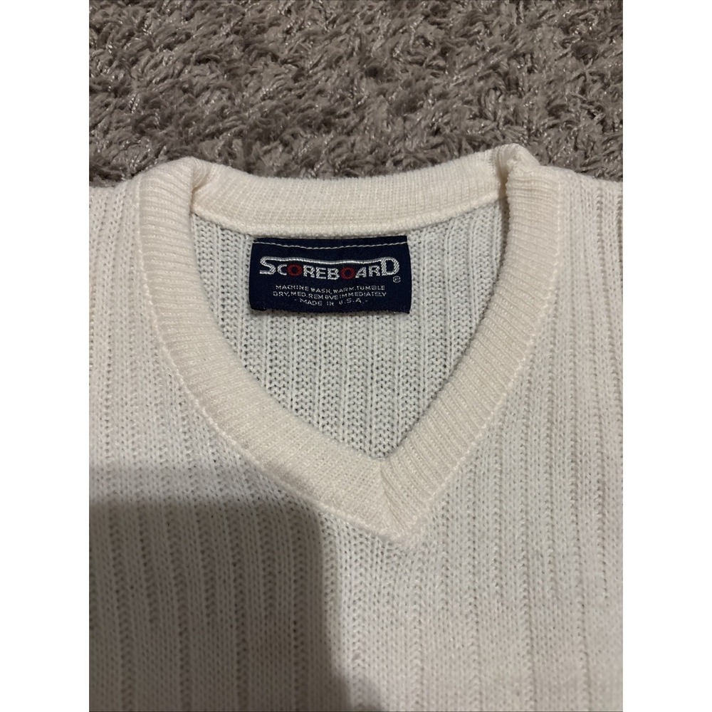 Vintage 80s Knit Sweater Vest White Vest Made In USA Small S - Picture 2 of 4